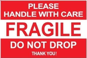 Fragile Please Handle with Care Do Not Drop Label Stickers 2" x 3" Waterproof, Bright RED (50) 50