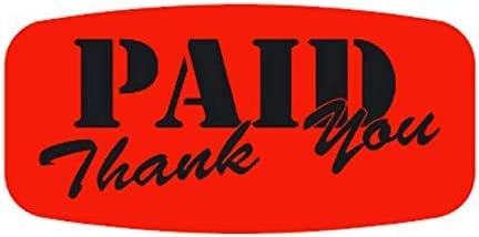 Bright Orange 'Paid - Thank You' Sticker Labels - High-Contrast, High-Adhesive, Ideal for Supermarkets and Other Stores - 1000 Count Roll of 1 1/2" x 5/8" Size Stickers Paid - Thank You