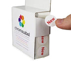 ChromaLabel 3/4 inch round removable labels on a dispenser box, ideal for grocery store inventory and item stickers, case of 5 packs