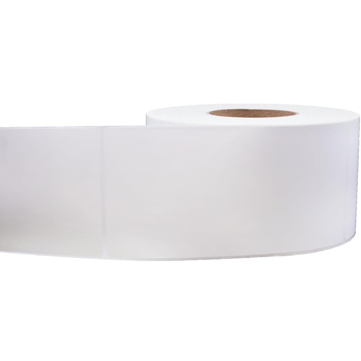 Four packs of white perforated thermal labels for laser and inkjet printers, 3-inch core, permanent adhesive, 750 labels each.