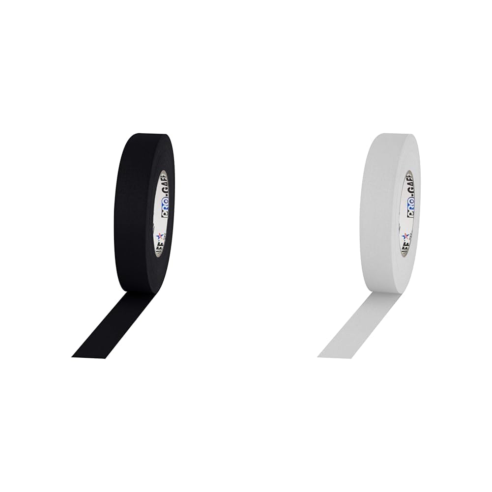 1" Width ProTapes Pro Gaff Premium Matte Cloth Gaffer's Tape Bundle - 1 Black 55 Yard Roll, 1 White 55 Yard Roll