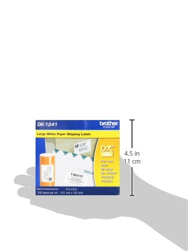 Brother Genuine DK-1241 Die Cut White Labels, 4 x 6 Inch Individual Labels, Large Shipping White Paper Labels, 200 Count, (1) Roll Per Box