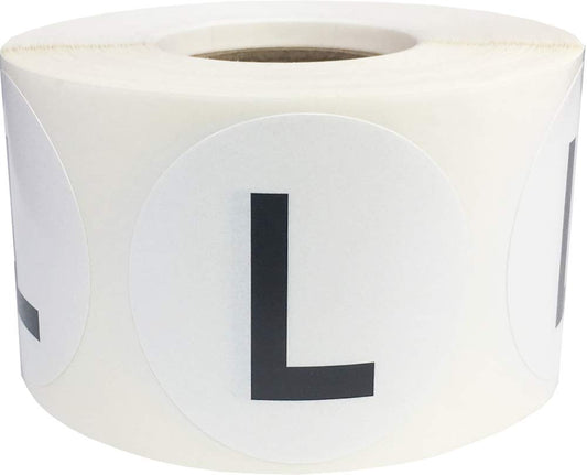 Letter L Inventory Labels 1.5 inch Round Circle Dots 500 Adhesive Stickers