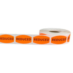 Reduced grocery store food labels, .75 x 1.375 inch adhesive stickers, oval shape, pack of 2, ideal for shipping and handling.