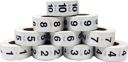 Number Stickers 1 Through 10 Bulk Pack of Adhesive 3/4" .75 Inch Round Labels - 500 of Each Number