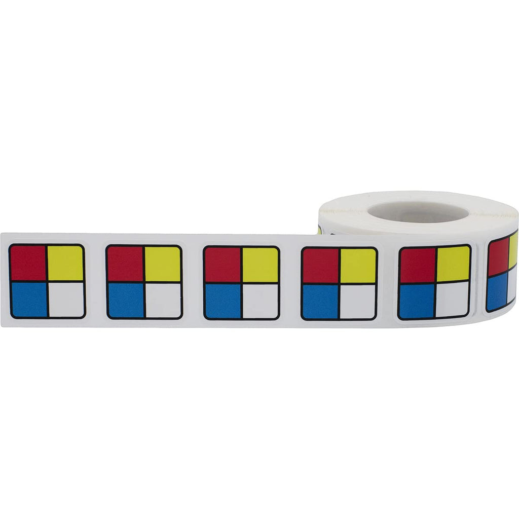 Square NFPA mini labels, 1 inch, hoist safety labels , 500 per roll, durable and easy to apply.