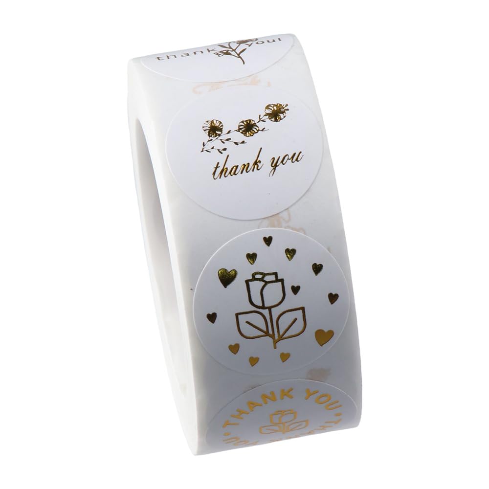 dohobby 500Pcs Gold Foil Flower Thank You Label Stickers, 1 inch Self Adhesive Round Shape Rose Roll Stickers for Small Business,Party