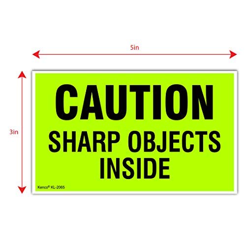 Kenco 3" X 5" Caution Sharp Object Inside Shipping Label Stickers for Shipping and Packing - 500 Labels Per Roll 1 PACK