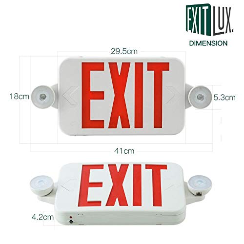 1 Pack Red &Green LED Exit Sign with Emergency Lights-Two LED Adjustable Head Emergency Exit Light-UL Listed- Emergency Exit Light Combo with Backup Battery-120/277VAC. 1 Pack