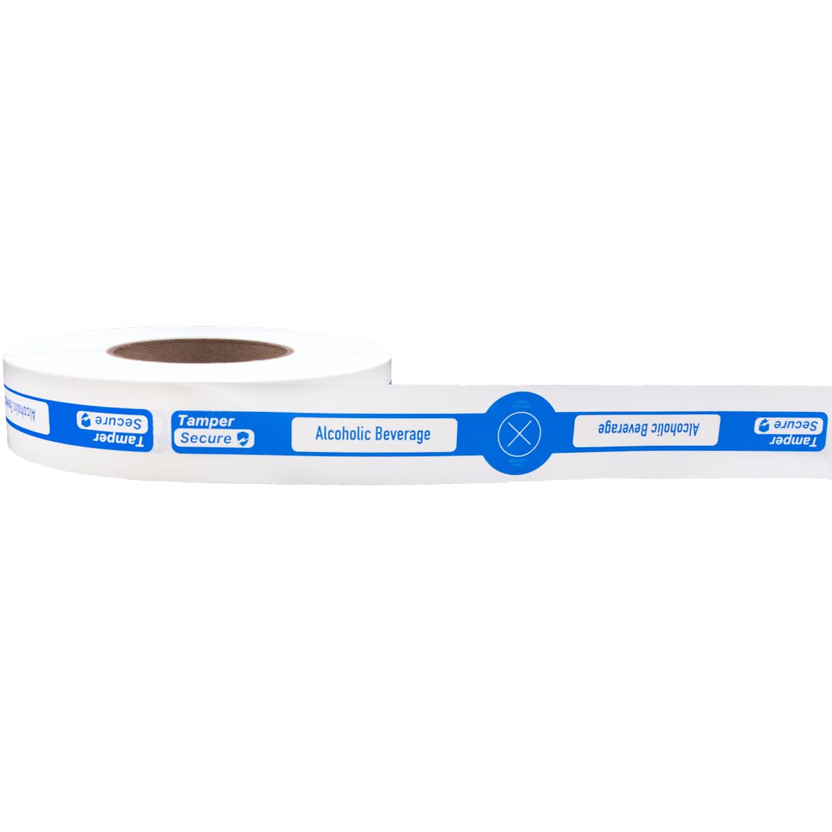 Roll of 5 labels with tamper-evident seals for alcohol to-go drinks, 0.625 x 10 inches, secure adhesive, made in the USA