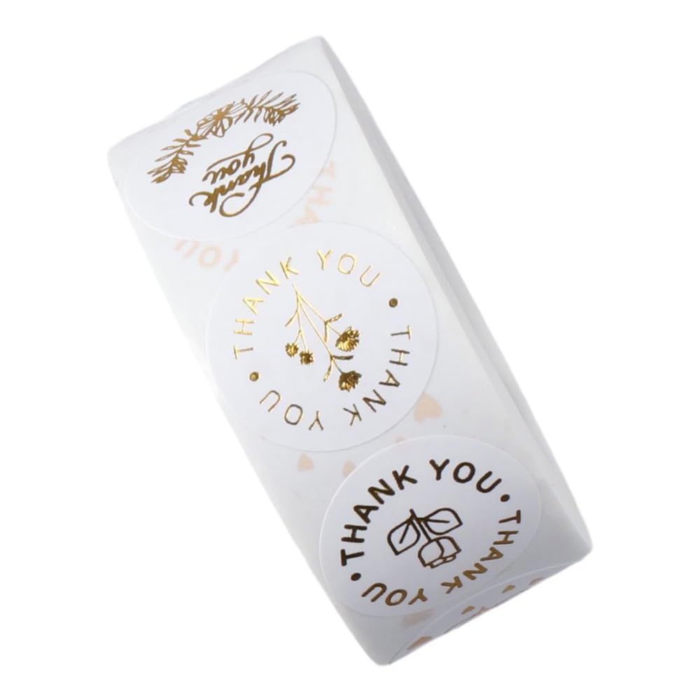 dohobby 500Pcs Gold Foil Flower Thank You Label Stickers, 1 inch Self Adhesive Round Shape Rose Roll Stickers for Small Business,Party