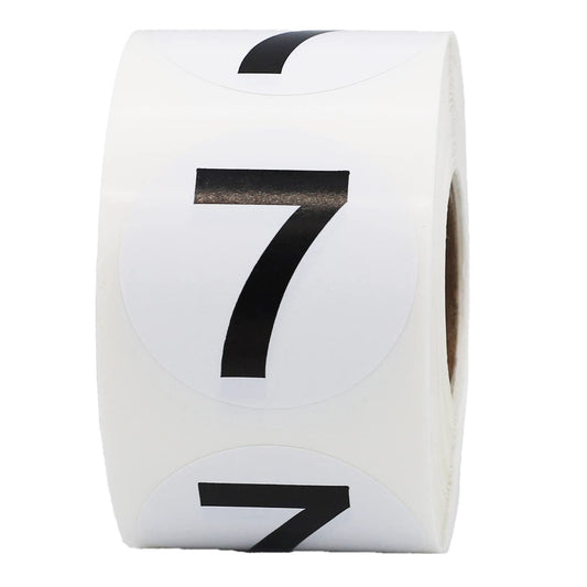 Black Number 7 Circle Stickers, 1.5 Inches Round, 500 Labels on a Roll Black 7