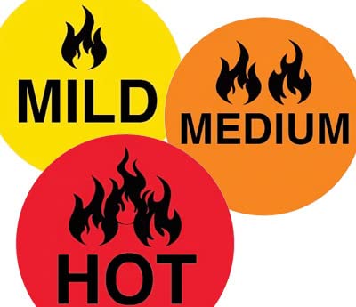 ChromaLabel 1-inch yellow round color-coding food labels with "MILD" for hot dots, 1,000 per pack.