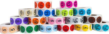 Round Retail Size Stickers Adhesive Labels Size 5 Through Size 13