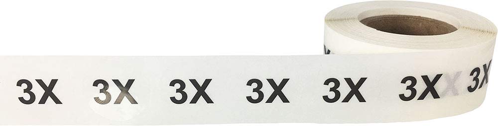 Clear Circle 3X Clothing Size Stickers - 3/4 Inch Round, 500 Clear Plastic Adhesive Labels Per Roll for Retail Apparel, Clothing Organization, and Inventory - Made in The USA