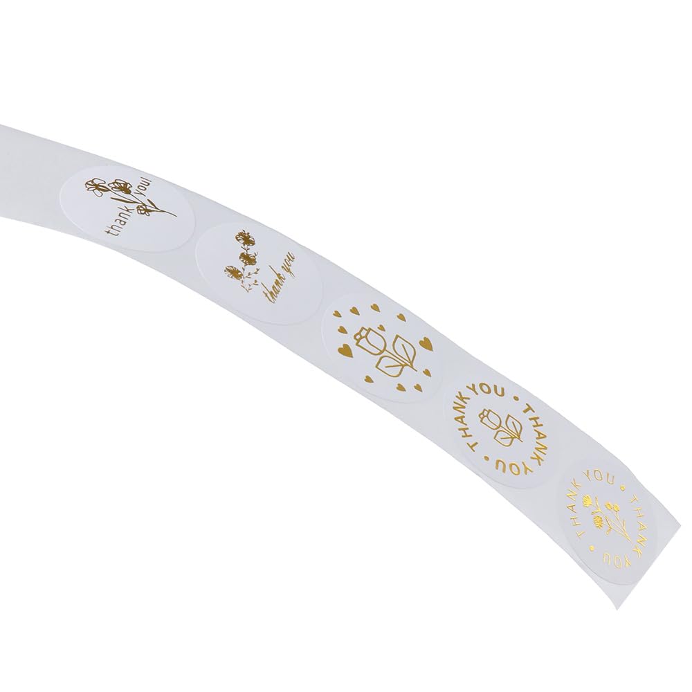 dohobby 500Pcs Gold Foil Flower Thank You Label Stickers, 1 inch Self Adhesive Round Shape Rose Roll Stickers for Small Business,Party