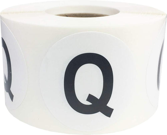 Letter Q Inventory Labels 1.5 inch Round Circle Dots 500 Adhesive Stickers