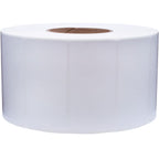 Four packs of 3-inch white perforated thermal labels with permanent adhesive, suitable for industrial printers, 3000 labels total.