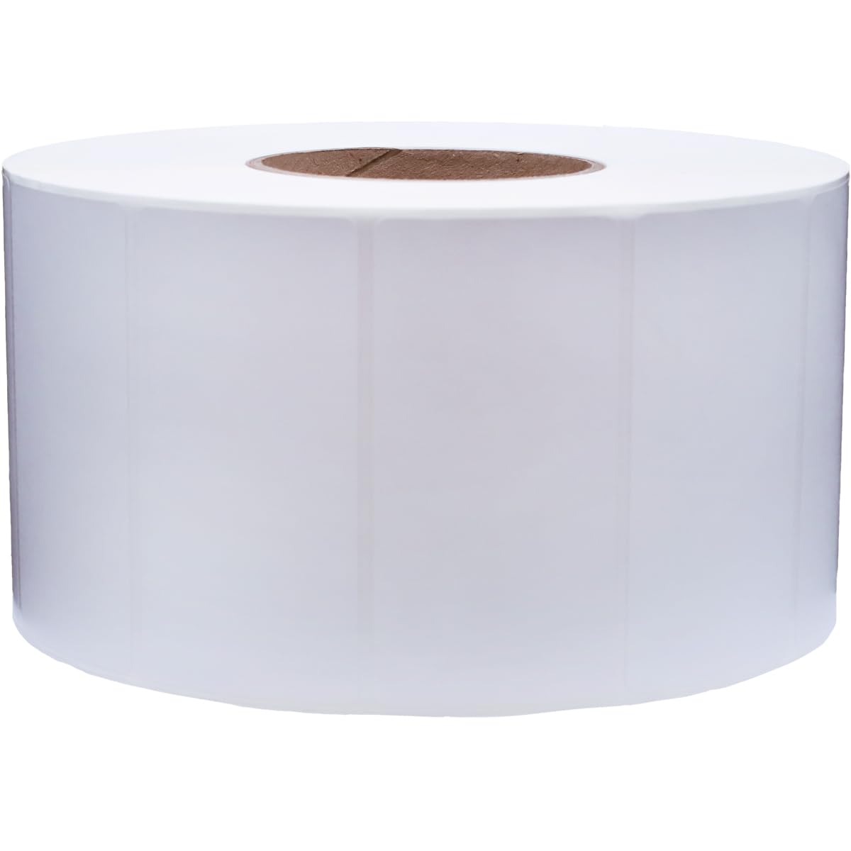 Four packs of 3-inch white perforated thermal labels with permanent adhesive, suitable for industrial printers, 3000 labels total.