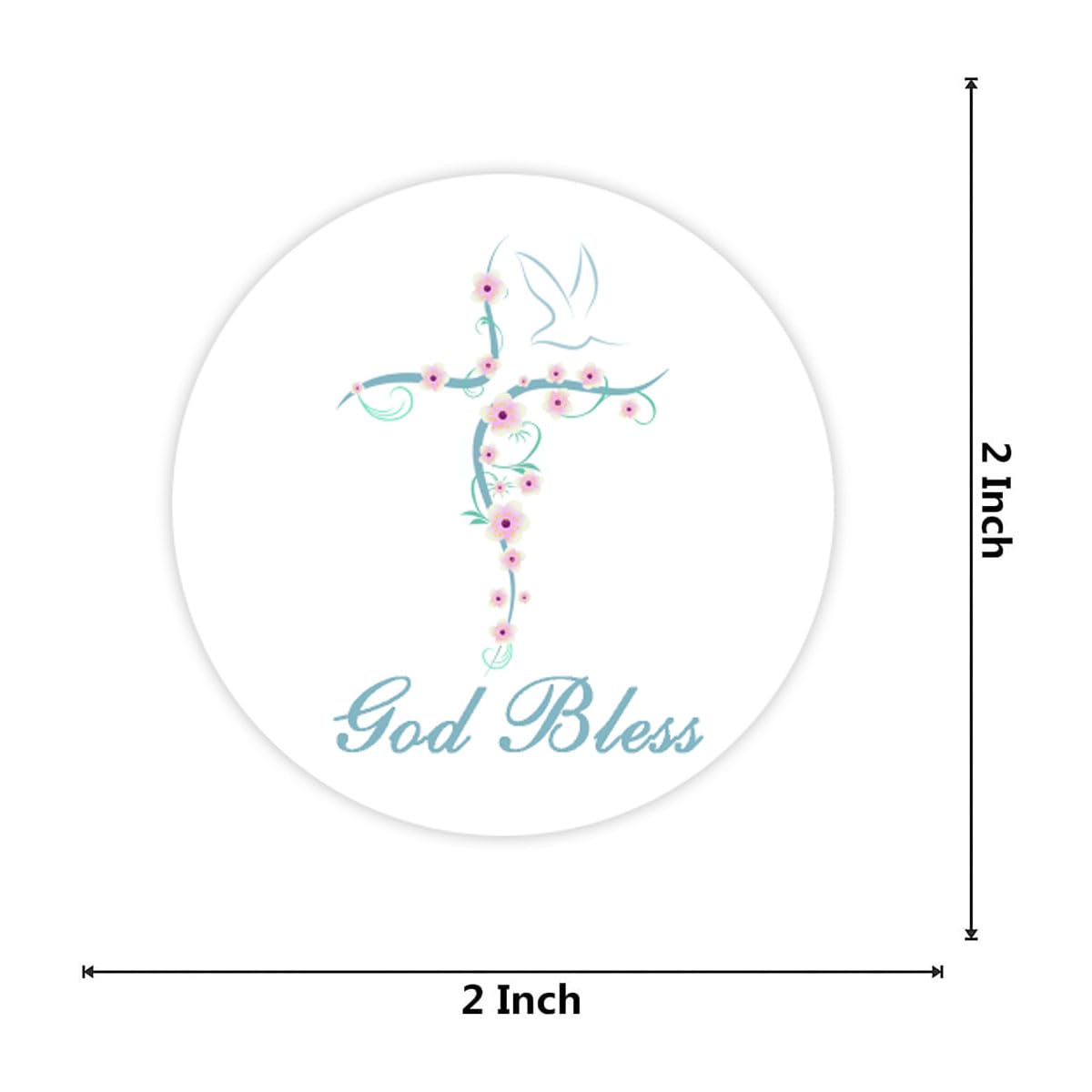 Floral Cross Stickers 2 Inch God Bless Sticker Labels for Religious, Confirmation, Christening, First Communion(Pack-500)