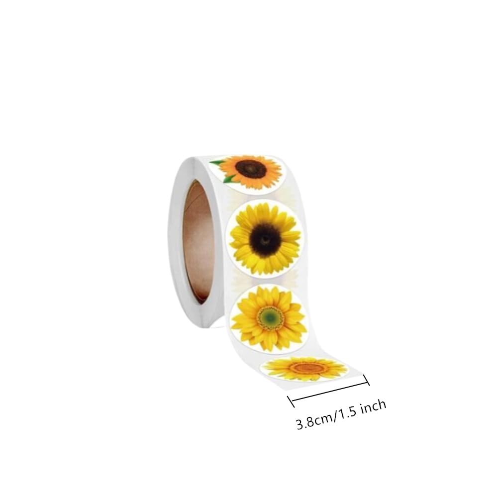 Cute Small Sunflower Stickers Roll with 8 Different Patterns, Self-Adhesive Sunflower Flowers Theme Decorative Label Stickers for Envelopes Decorations Party Laptop Gift Wrapping(Yellow, 500 Packs)