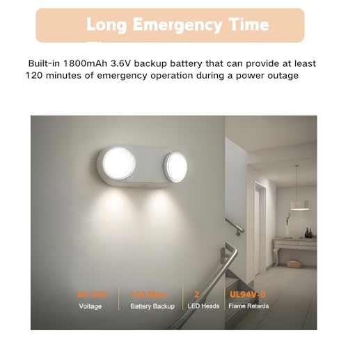 Yosoo Health Gear LED Emergency Light Emergency Lights for Business Two Commercial Emergency Lighting Fixtures with Battery Backup US Plug, Adjustable Hardwired Emergency Exit Light Fixtures