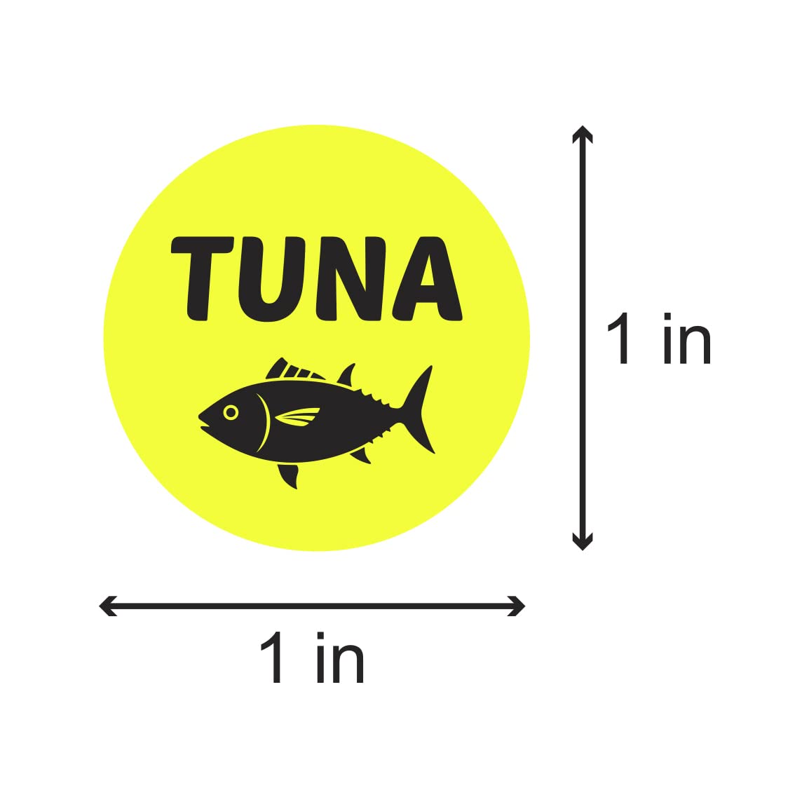 600 Tuna Stickers Labels, 1" Round Tuna Food Labels Seafood Menu Meal Choice Sticker Deli Pantry Catering Food Truck Grocery Store Meat Stickers Package Food Labeling, Yellow - 2 Rolls of 300 Labels