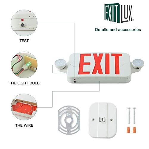 1 Pack Red &Green LED Exit Sign with Emergency Lights-Two LED Adjustable Head Emergency Exit Light-UL Listed- Emergency Exit Light Combo with Backup Battery-120/277VAC. 1 Pack
