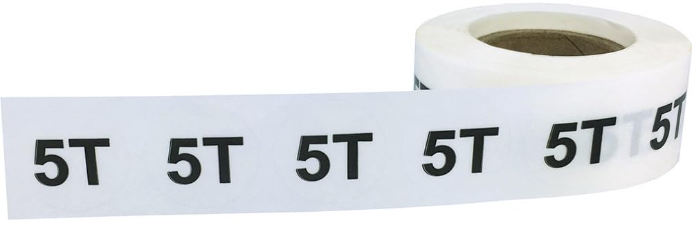 Clear Circle 5T Clothing Size Stickers for Retail Apparel 0.75 Inch 500 Total Adhesive Labels