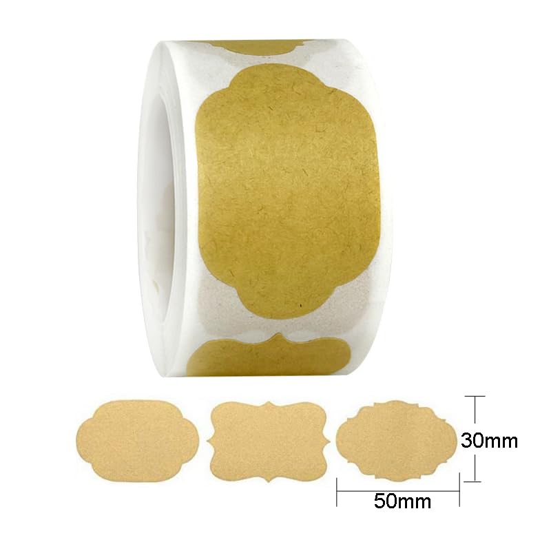 lasenersm 500 Pcs (2 Rolls) Adhesive Kraft Label Stickers Irregular Shape Blank Kraft Paper Sticker Labels Kraft Gift Tag Sticker Canning Jar Labels Stickers for Christmas Gifts Mason Jar Glass Bottle