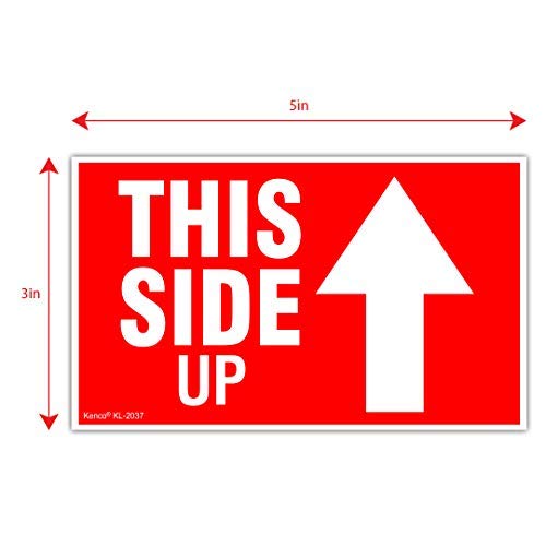 Kenco 3" X 5" This Side Up Warning Stickers for Shipping and Packing - 500 Permanent Adhesive Labels Per Roll 1 PACK