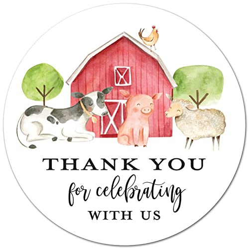 2” Round Farm Animals Barnyard Thank You Favor Stickers - Set of 40