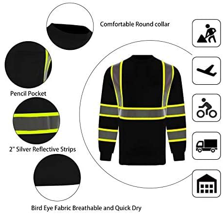 L&M Hi Vis Class 3 T Shirt Reflective Safety Black Short Long Sleeve HIGH Visibility 39 55 Medium Black(long Sleeve)