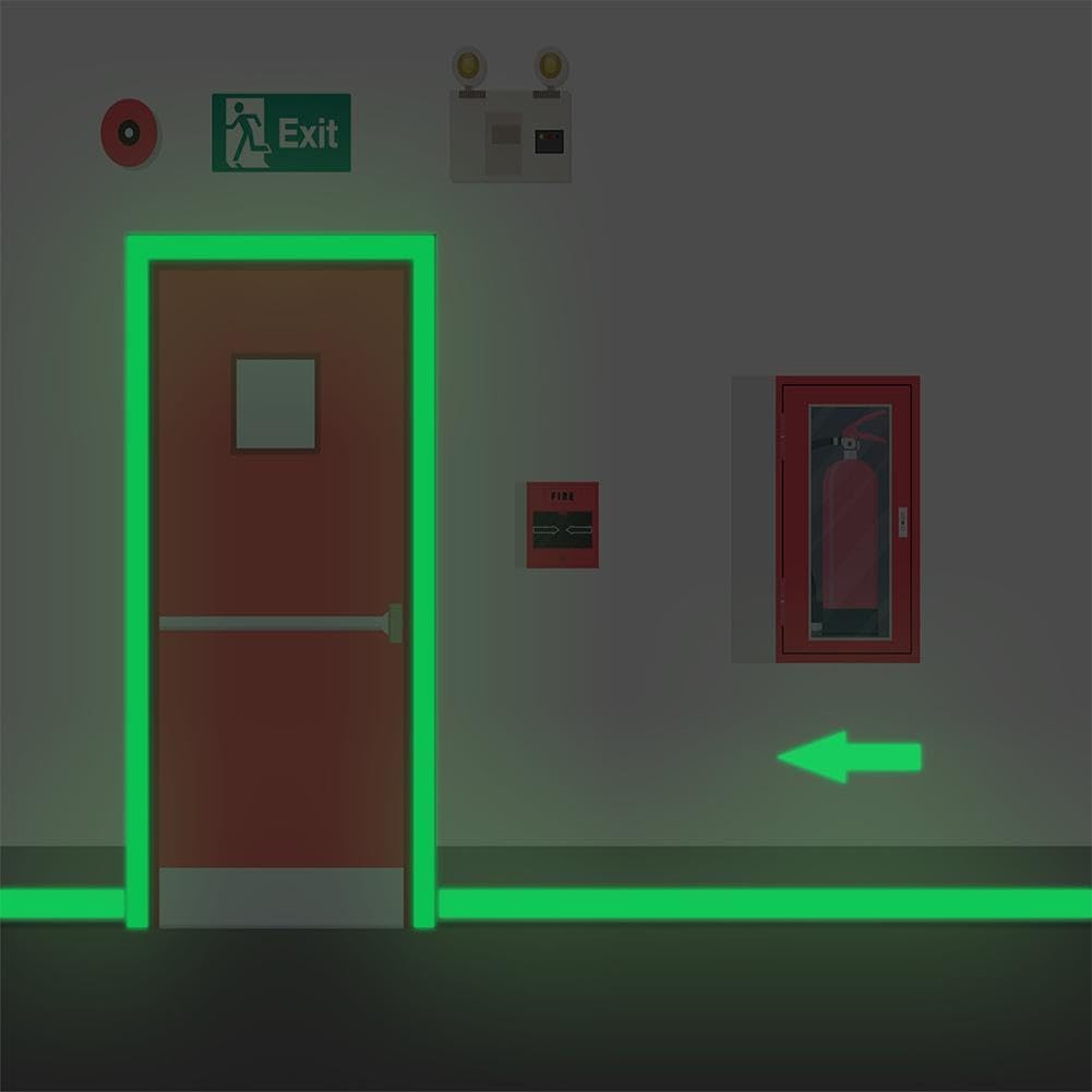 Jinshining 1pc Glow in The Dark Tape,Long-Lasting Bright Fluorescent Glow Tape,Luminescent Emergency Tape Safety Egress Markers Stairs,Walls,Steps,Exit Sign,Strong Adhesive,Hardware