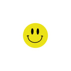 Yellow happy face stickers on a small roll, 0.75 inch adhesive labels , perfect for fun decoration or organization.