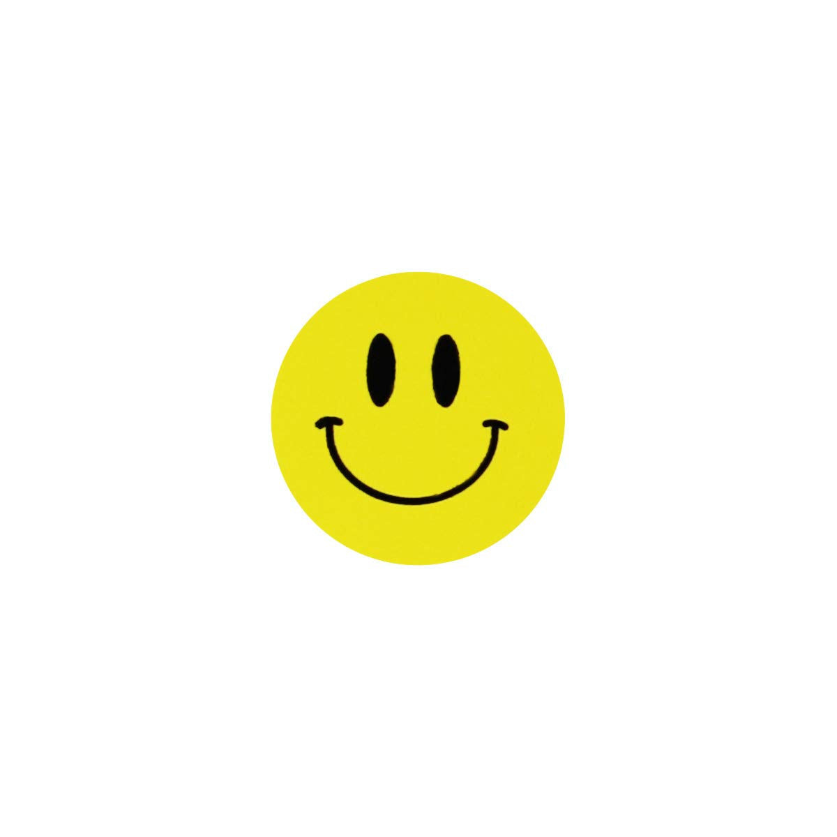 Yellow happy face stickers on a small roll, 0.75 inch adhesive labels , perfect for fun decoration or organization.