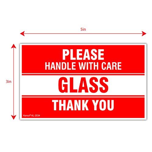Kenco 3" X 5" Please Handle with Care Glass Thank You Stickers for Shipping and Packing - 500 Adhesive Labels Per Roll 1 PACK