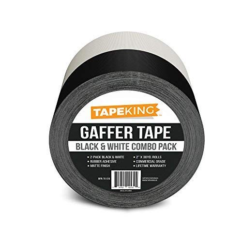 Tape King Gaffers Tape (Black & White) | 2 Inch Wide x 30 Yards Per Roll (180 Ft) Pro Gaff Tape | Durable Cloth Matte Black Tape with Strong Rubber Adhesive for Events, Cables, and Decorations (2 Pcs) 2-Roll Black & White - 2” Wide