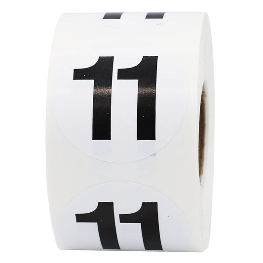 Black Number 11 Circle Stickers, 1.5 Inches Round, 500 Labels on a Roll Black 11