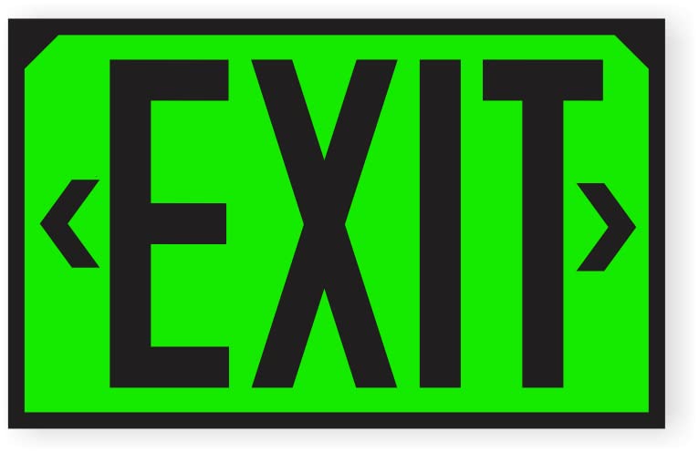 Photoluminescent Exit Signs | OSHA | Pack of 2 | UV Inks on Aluminum | HEAT Resistant | COLD Tolerant | WEATHER Proof. NightBright USA Part: OCG-050 II