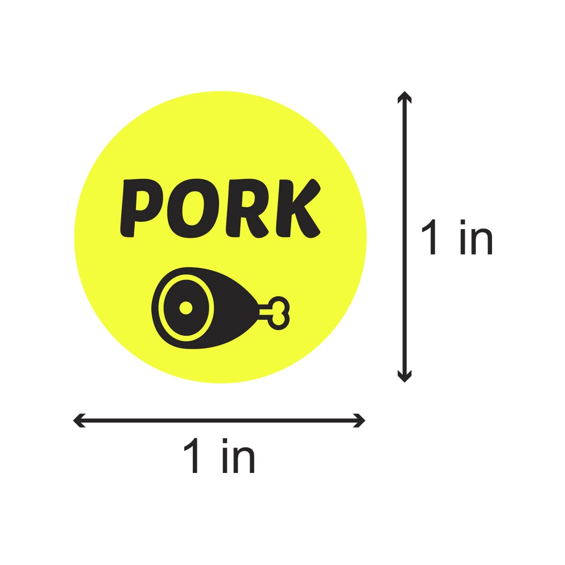 600 Pork Labels, 1" Round Pork Food Labels Meat Deli Pantry Catering Food Truck Grocery Store Menu Meal Choice Sticker Meat Package Stickers, Yellow - 2 Rolls of 300