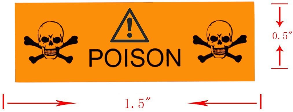 Danger Poison Stickers Labels,0.5 x 1.5 Inches Fluorescent Orange with Black Poison Safety Stickers 500 Labels on a Roll (Pack of 2) 0.5*1.5 inches (Pack of 2)