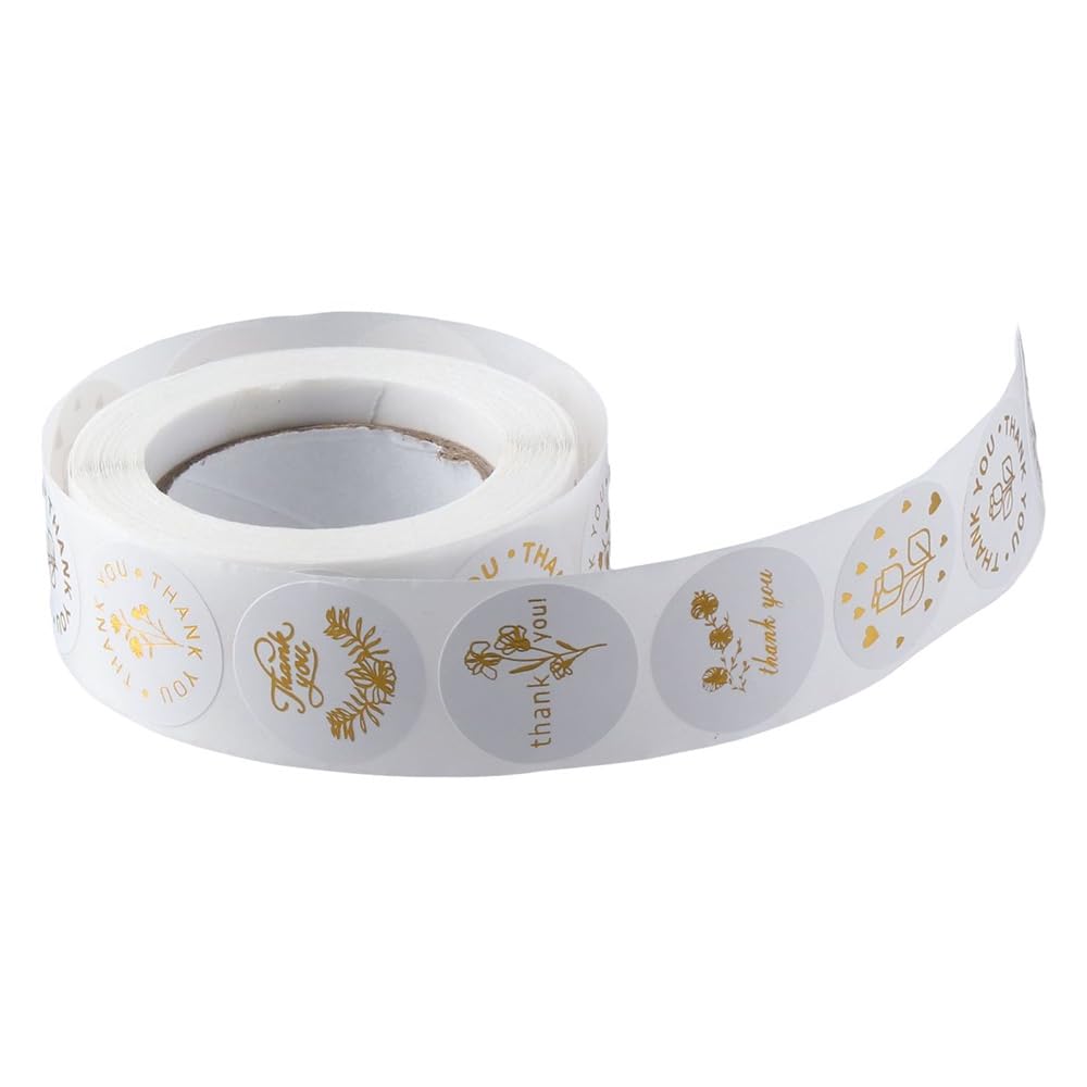 dohobby 500Pcs Gold Foil Flower Thank You Label Stickers, 1 inch Self Adhesive Round Shape Rose Roll Stickers for Small Business,Party