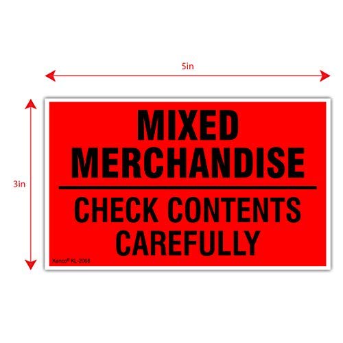 Kenco 3" X 5" Mixed Merchandise Check Contents Carefully Stickers for Shipping and Packing - 500 Labels Per Roll (1 Pack) 1 PACK