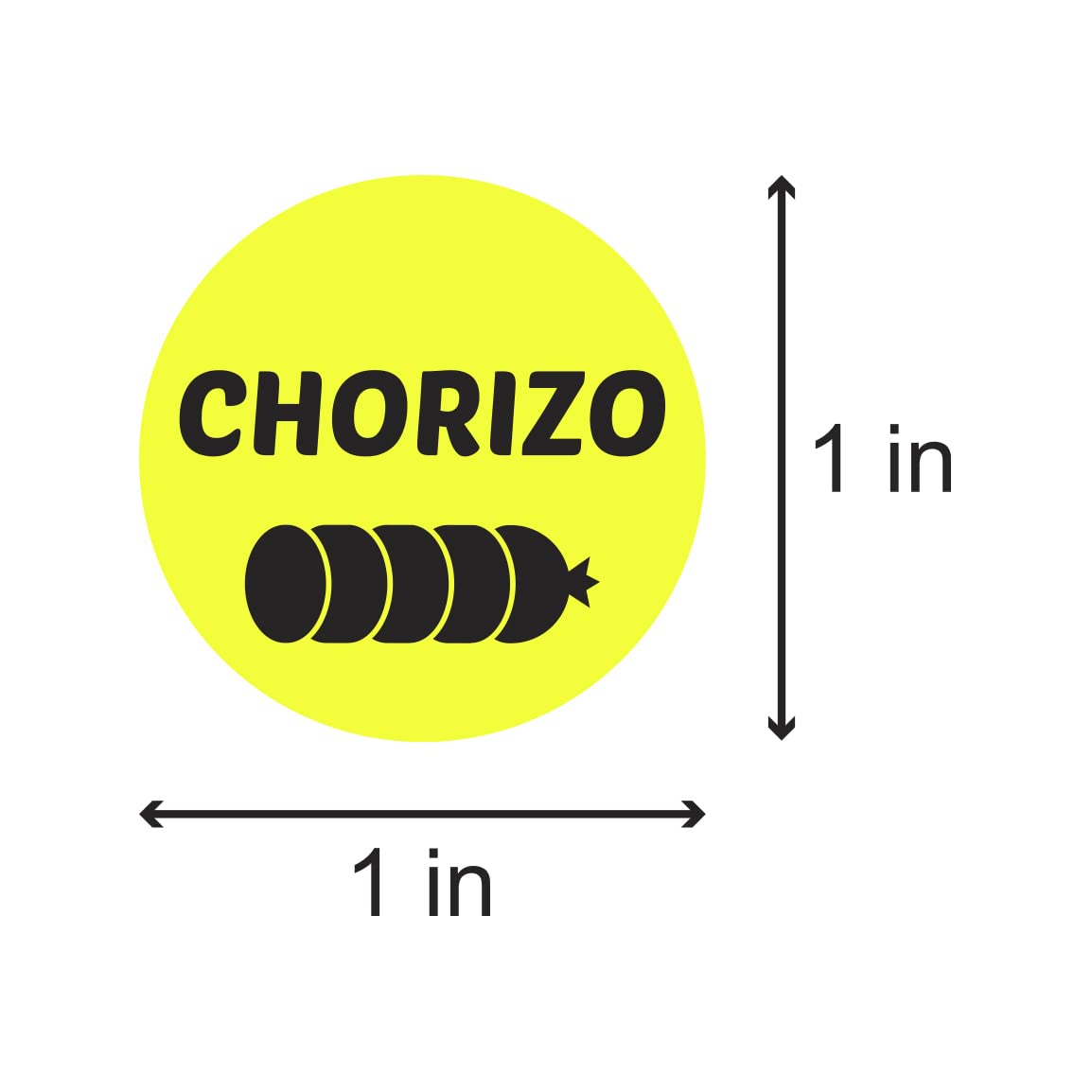Chorizo Sticker Label - Bright Yellow Food Label for Chorizo, Perfect for Food Truck, Takeout, Breakfast, Restaurants - 300 Count Roll, 1 Inch Circle Dot Sticker