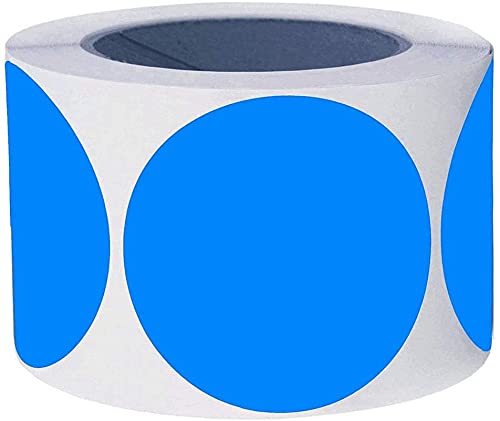 Remarkable 2" Round Color - Code Dot Stickers Labels | Fluorescent Blue Circle Dot Stickers | 500 Permanent Self-Adhesive Blank Stickers for Moving,Storage,Organizing (2inch) 2inch