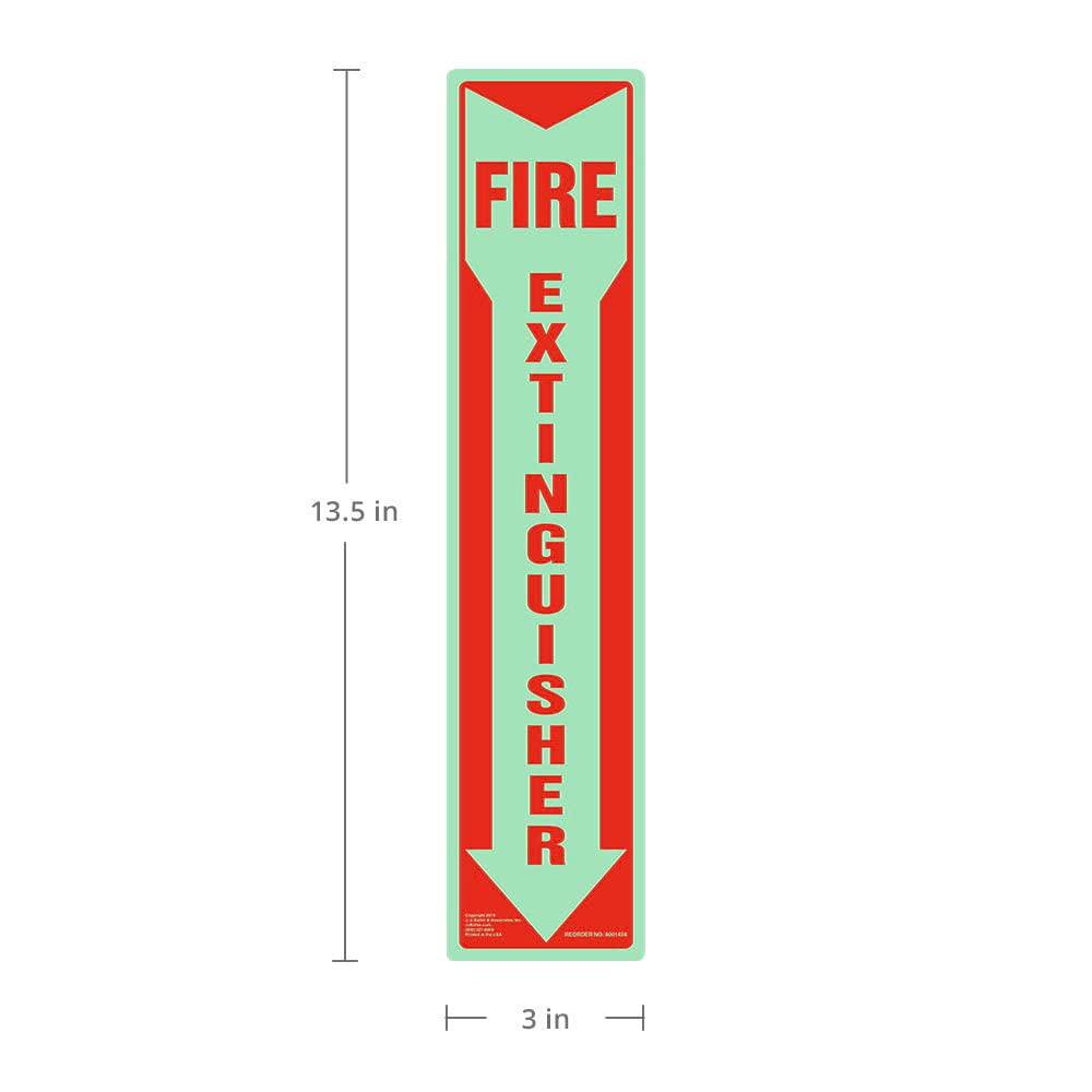 Fire Extinguisher Signs Glow in The Dark 2-pk., 3" x 13.5" Permanent Self Adhesive Vinyl with Rounded Corners, ASTM, DIN, ISO, IMO RES A.752(18), PSPA Compliant, J. J. Keller & Associates, Inc.