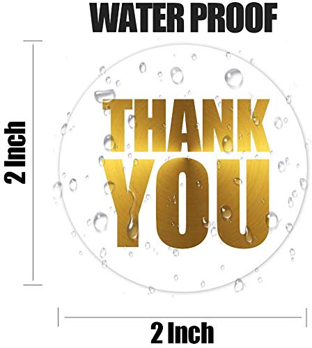 Large White Thank You Stickers 2 inch - Gold Foil Personalized Sealing Circle Labels, Ideal for Gift Packaging & Small Business | 500 Labels Per Roll Gold on White
