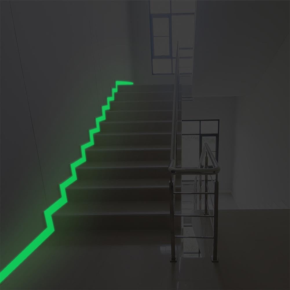 Jinshining 1pc Glow in The Dark Tape,Long-Lasting Bright Fluorescent Glow Tape,Luminescent Emergency Tape Safety Egress Markers Stairs,Walls,Steps,Exit Sign,Strong Adhesive,Hardware