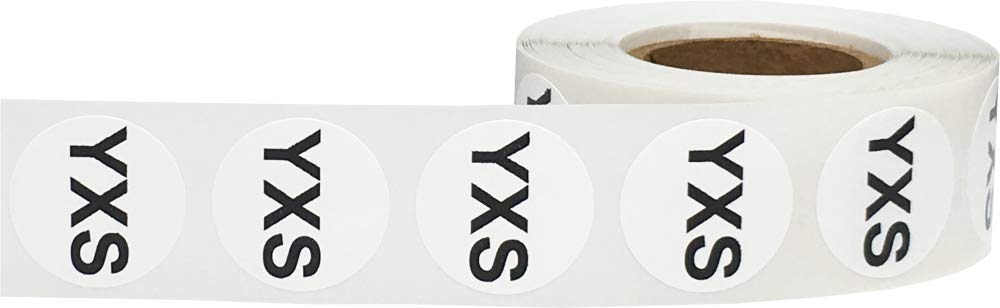 White Circle Youth Extra Small YXS Clothing Size Stickers - 3/4 Inch Round, 500 Adhesive Labels Per Roll for Retail Apparel, Clothing Organization, and Inventory - Made in The USA